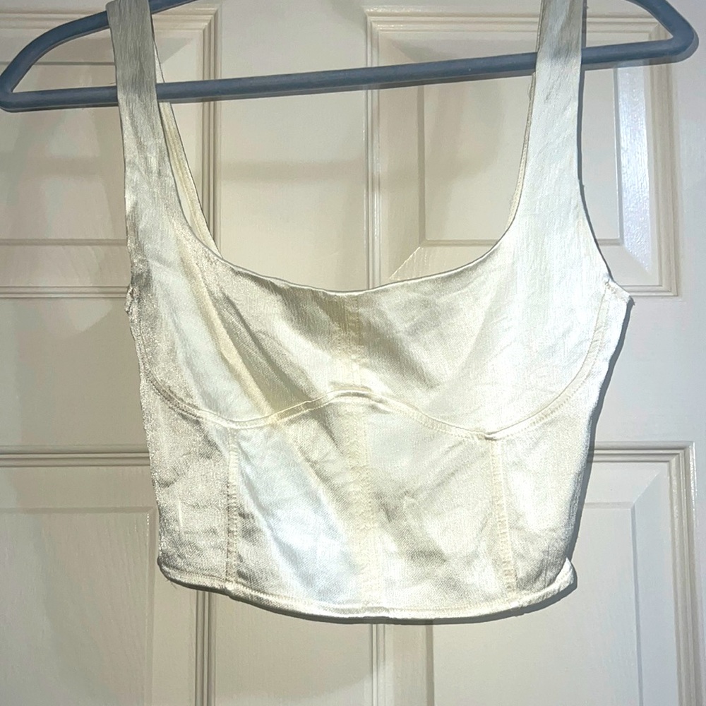 Pearl white satin crop top